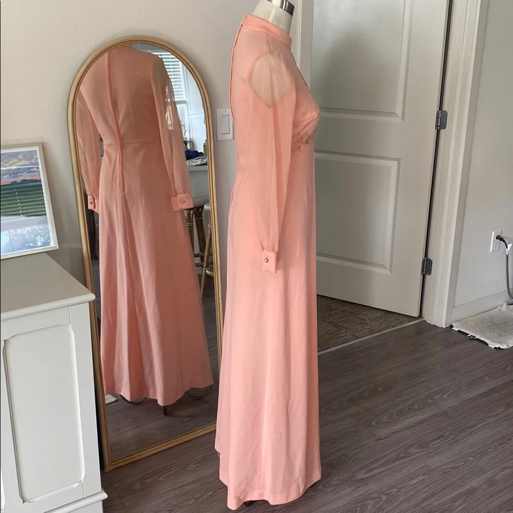 Vintage 1970s Coral Embellished Maxi Dress